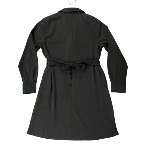 Banana Republic Shirt Dress Womens Medium Black Satin Twill Mini Tie Waist Shift - Picture 7 of 12